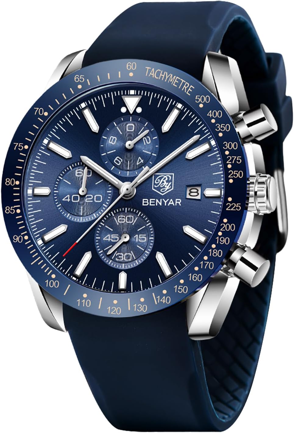 BENYAR Watch for Men Analog Quartz Chronograph Waterproof Luminous Designer Mens Wrist Watches Business Work Sport Casual Dress Watch with Silicone Strap Elegant