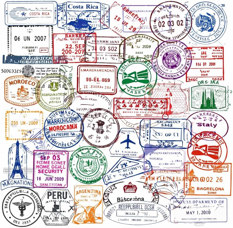 50 Pcs Retro Stamp Postmark Theme Stickers,Waterproof Transparent Retro Postmark Stickers for Scrapbooking, Journal, Envelope, Laptop, Water Bottle, Suitcase, Aesthetic DIY Crafts