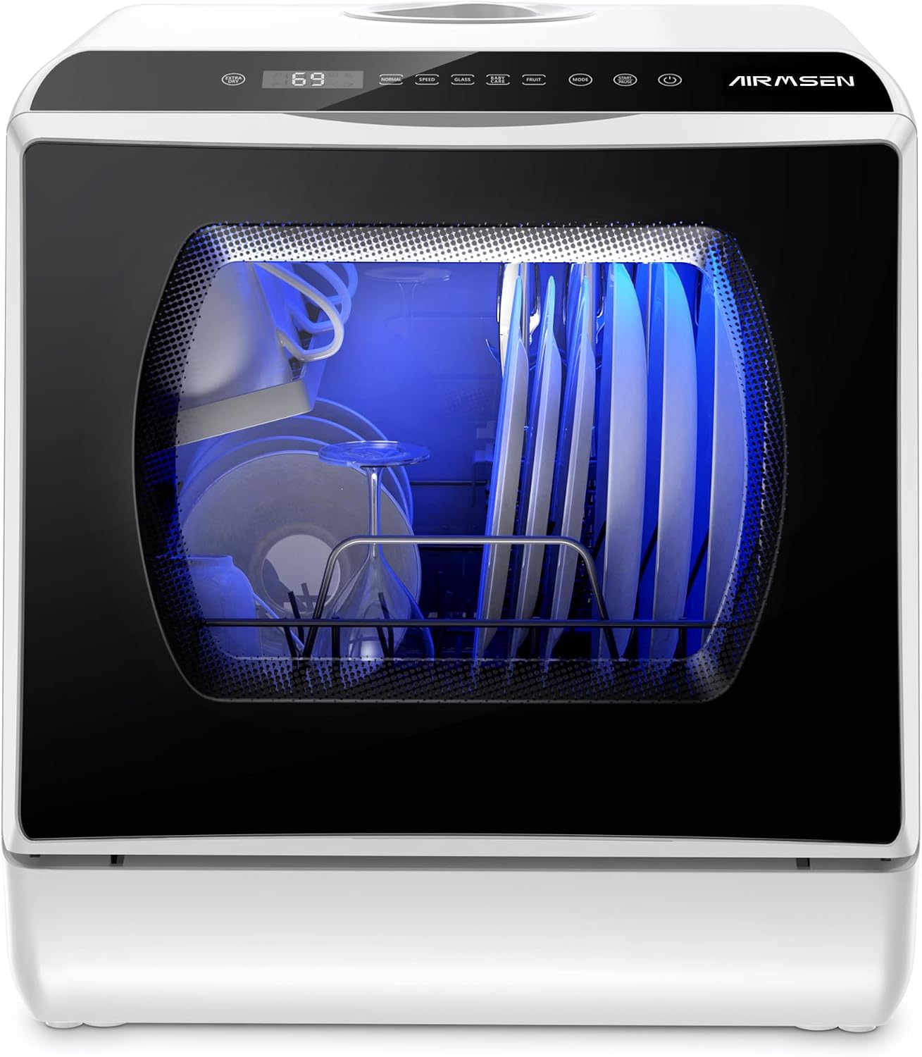 AIRMSEN Portable Countertop Dishwasher, No Hookup Needed | 6 Programs, 1-Hour Hot Air Drying & 72-Hour Air Circulation, Built-in Water Tank, for Home, Apartments & RVs