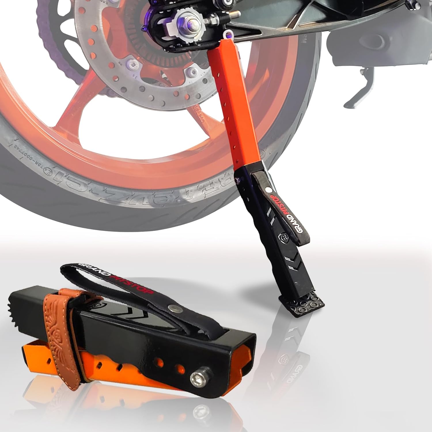 GRAND PITSTOP Motorcycle Maintenance Stand, Portable & Compact Lift Stand Moto Jack, Adjustable Height for Chain Cleaning and Lubrication Easy to use