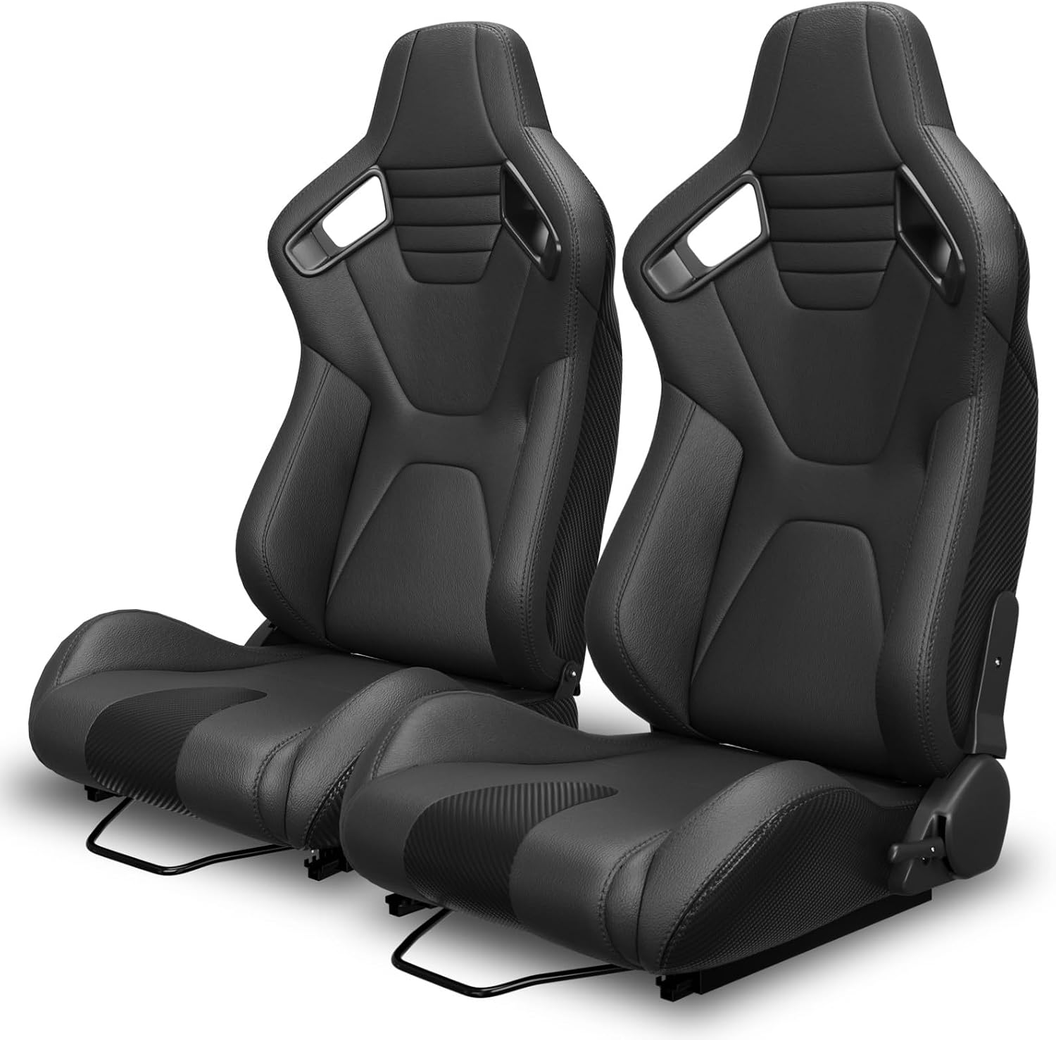 Universal Racing Bucket Seats PVC Sport Car Seats Adjustable w Slider 1Pair