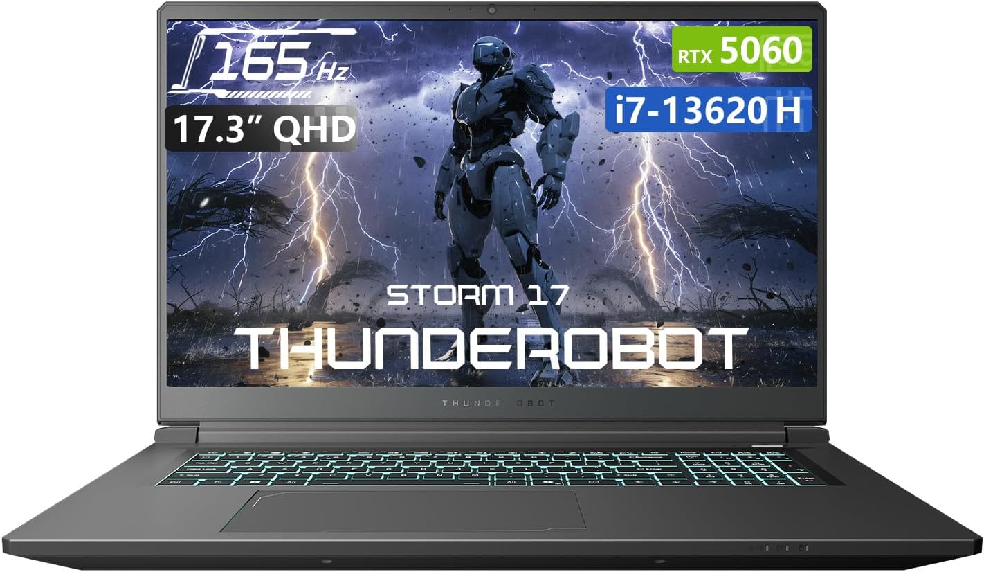 Thunderobot Storm 17 5060 Gaming Laptop, 17.3" QHD 165Hz 2K Display, Core i7-13620H, GeForce RTX 5060, 32GB DDR5 RAM, 2TB SSD, RGB Backlit Keyboard, Wi-Fi 6, Win11 Home