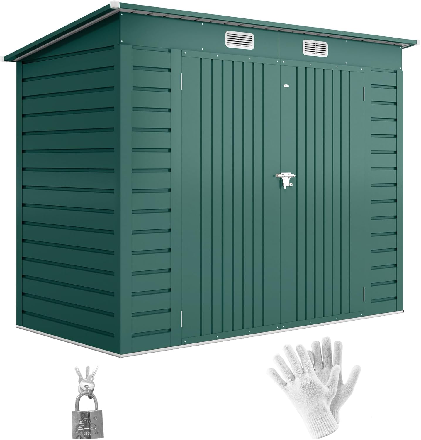 Outsunny 8 x 4FT Galvanised Metal Garden Shed, Outdoor Storage Shed with Double Doors and 2 Vents, Green