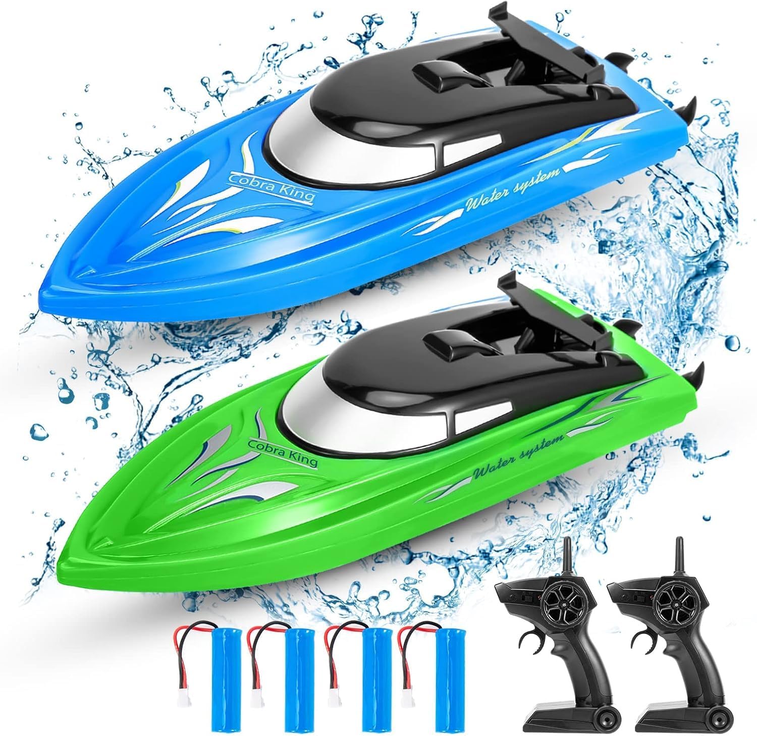 FunsLane 2PACK RC Boat,Remote Control Boats for Kids and Adults,10km/H 2.4G High Speed Remote Control Boat,Fast RC Boats for Pools and Lakes with 4 Rechargeable Battery