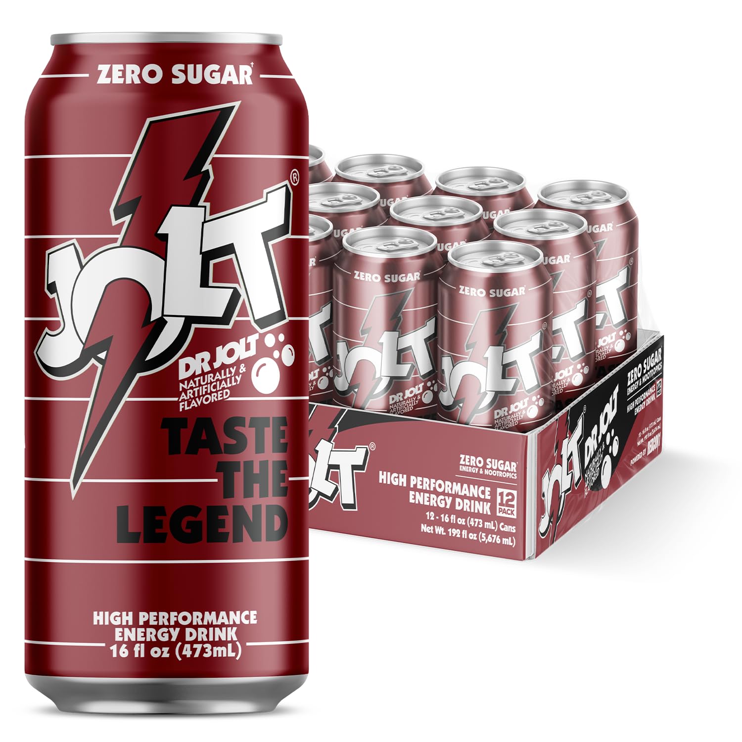 Dr. Jolt Energy Drink - 200mg Caffeine Drink with L-Carnitine & Taurine - High Performance Energy Drinks with Nootropics - 16 fl oz (12 cans)