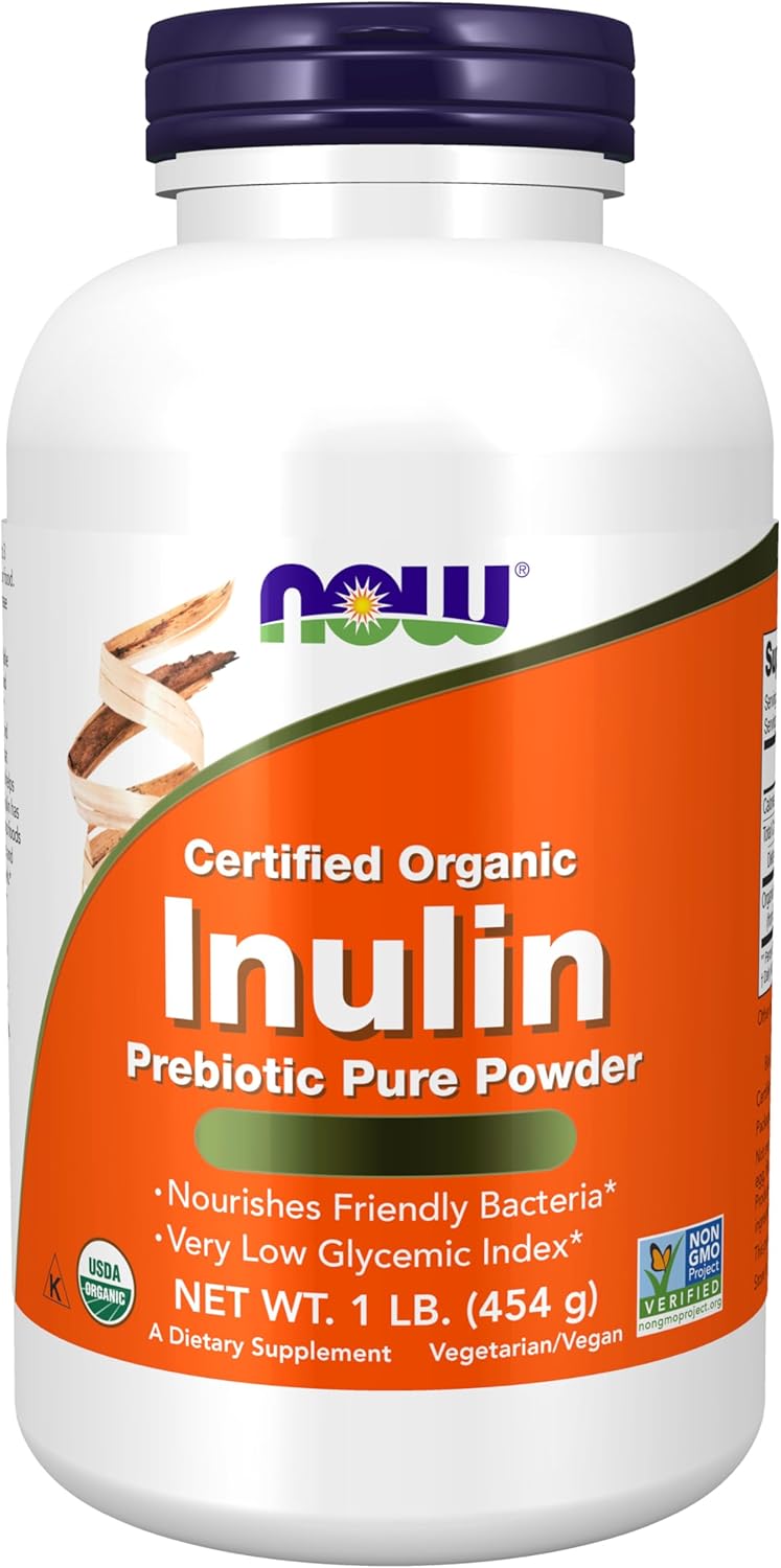Now Foods, Certified Organic Inulin (Organic Inulin) from Blue Agave, Dietary Fibre, 454g Vegan Powder, Soy Free, Gluten Free, Non-GMO, Vegetarian