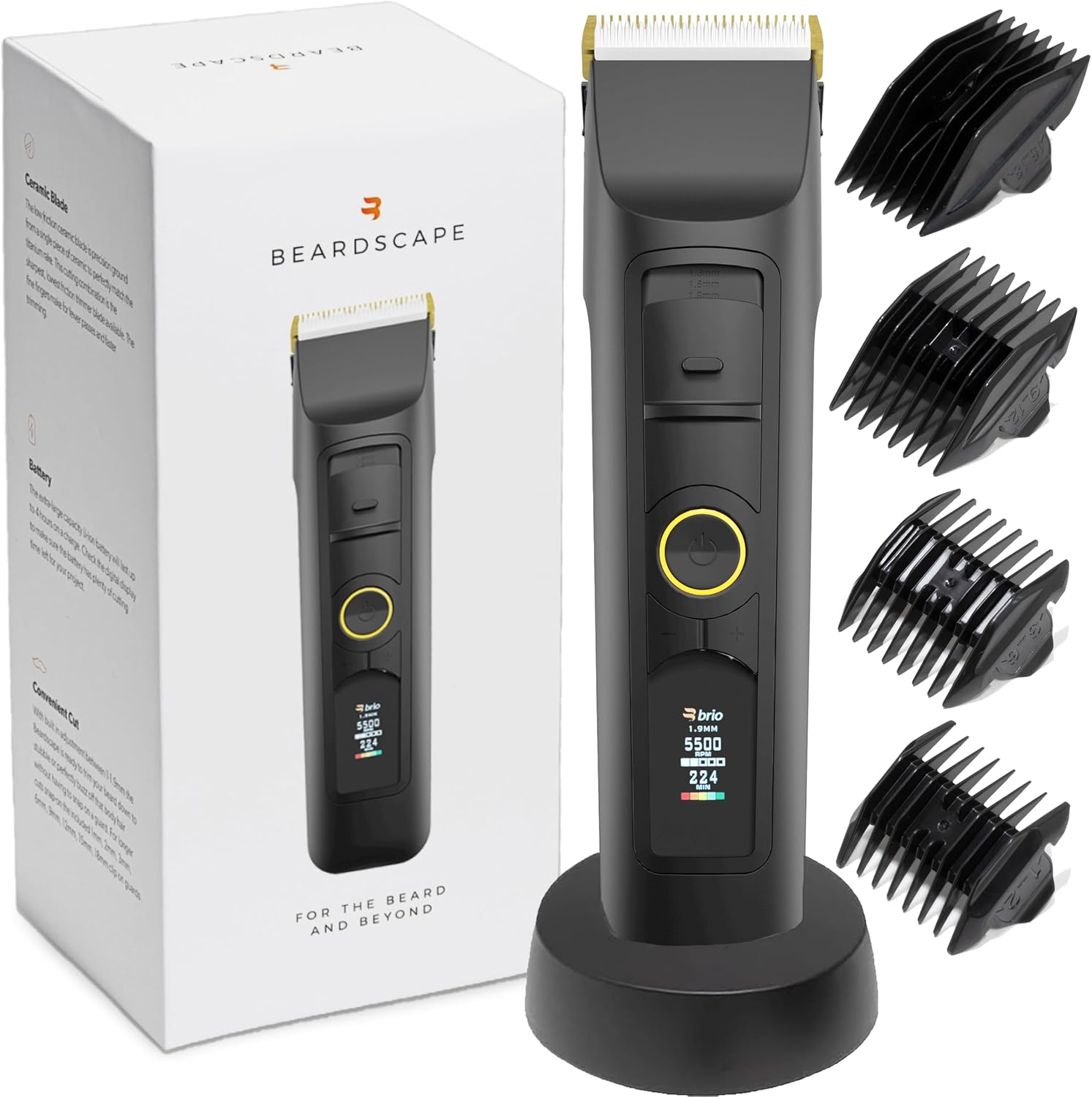 Brio Beardscape V2 Cordless Beard Trimmer for Men with Ceramic Blade, Black