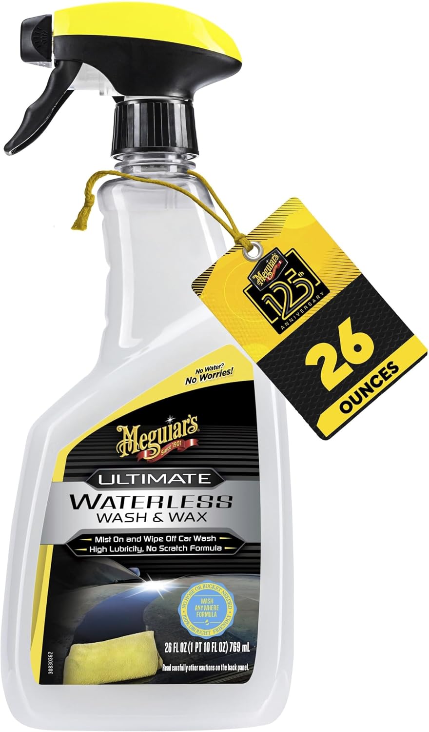 Meguiar's Ultimate Waterless Wash & Wax, Scratch-Free Waterless Wash Spray That Makes Car Detailing Quick and Easy, 2-in-1 Wash and Wax, 26 Oz | No-Scratch Formula Gently Cleans and Adds Wax Protection in One Step with No Hose or Rinsing Needed - G3626EU