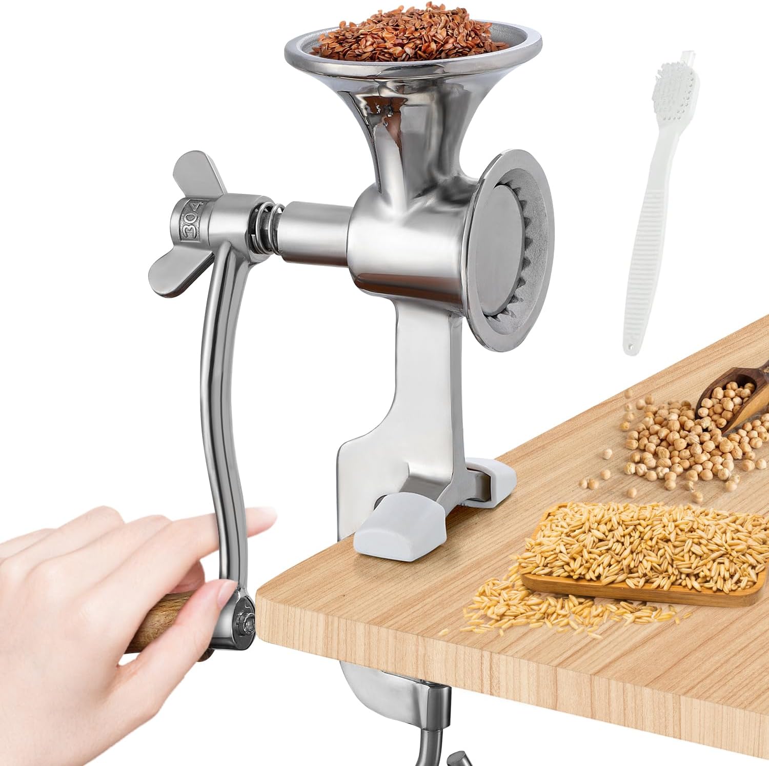 CGOLDENWALL Manual Grain Mill Stainless Steel Grinder Hand-operated Coffee Grinder with Fineness-adjustable Spring for Spice Pepper Corn Coffee Beans Grains