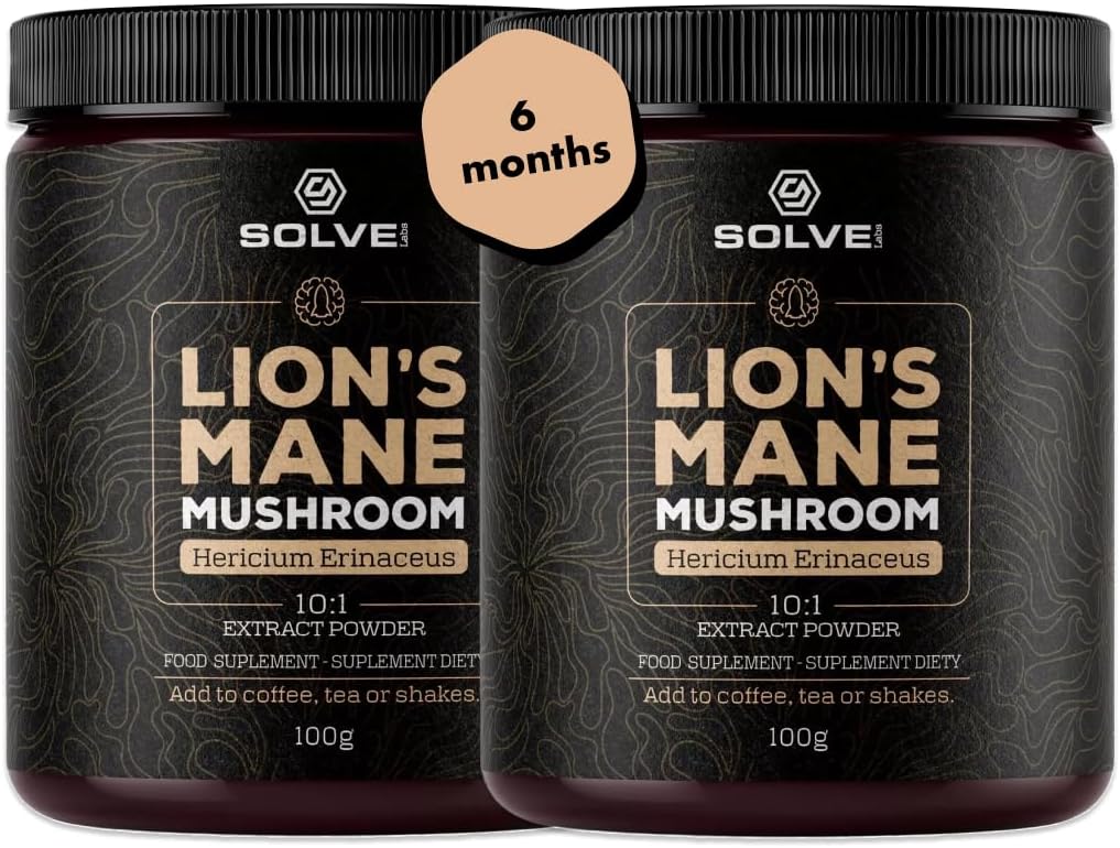 SOLVE Labs® ● Premium Lion's Mane Extract Powder ● 100% Fruiting Bodies ● 45% Beta-D-Glucans ● 10:1 Extract ● Zero Fillers & Additives ● Nootropic ● 200g ● 1Serving = 15grams Mushrooms ● 2X 100g