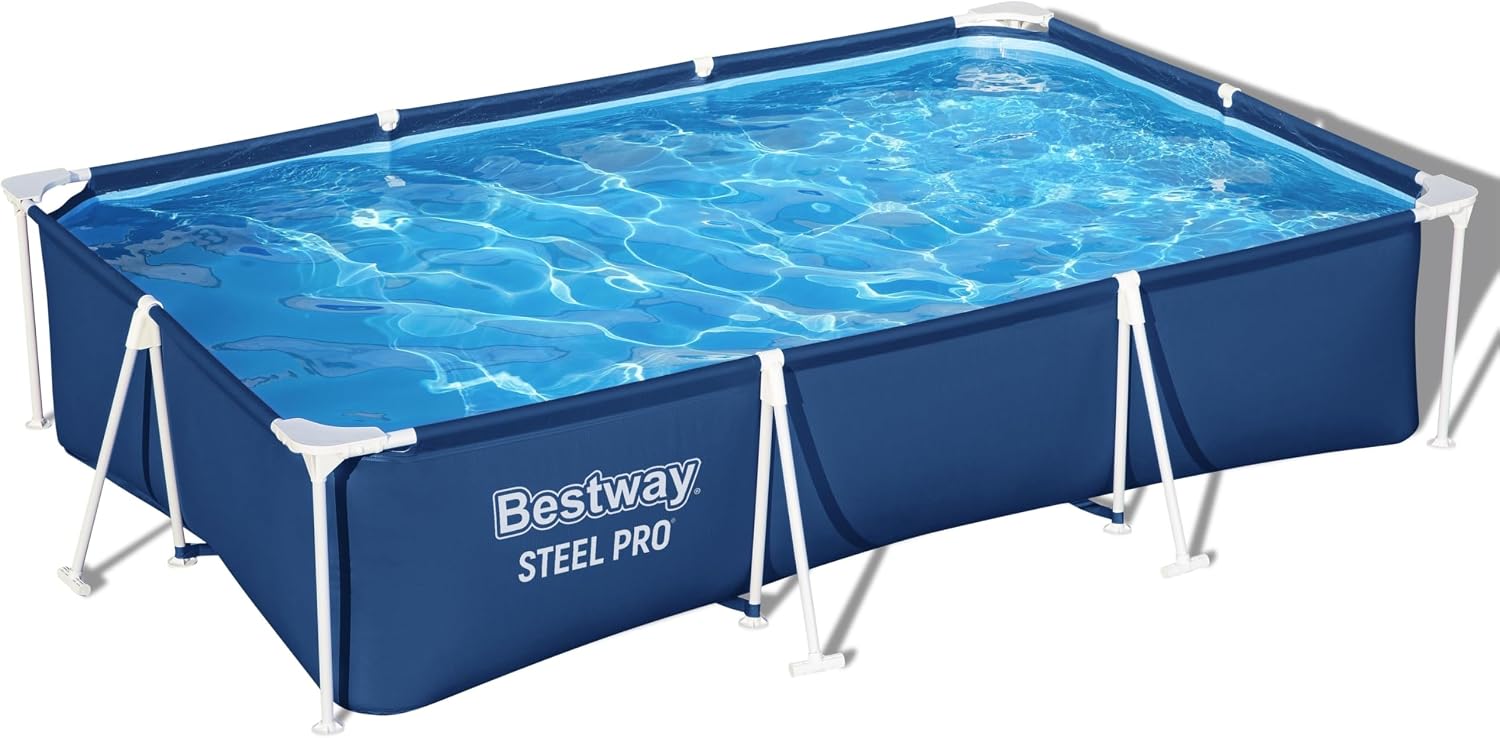 Bestway 9ft x 6.7ft x 26in Steel Pro Above Ground Pool, Metal Frame | Rectangular Frame Swimming Pool, Puncture-Rust Resistant Garden Pool, Easy Assemble