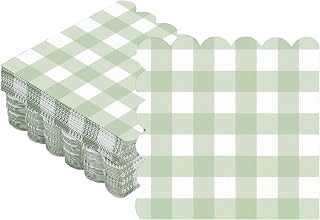 Seajan 100 Pieces Scalloped Cocktail Napkins Plaid Thick Paper Napkins Disposable Scalloped Napkins for Party Decorations Wedding Birthday Dinner Beverage Supplies, 5 x 5 Inches (Sage Green)