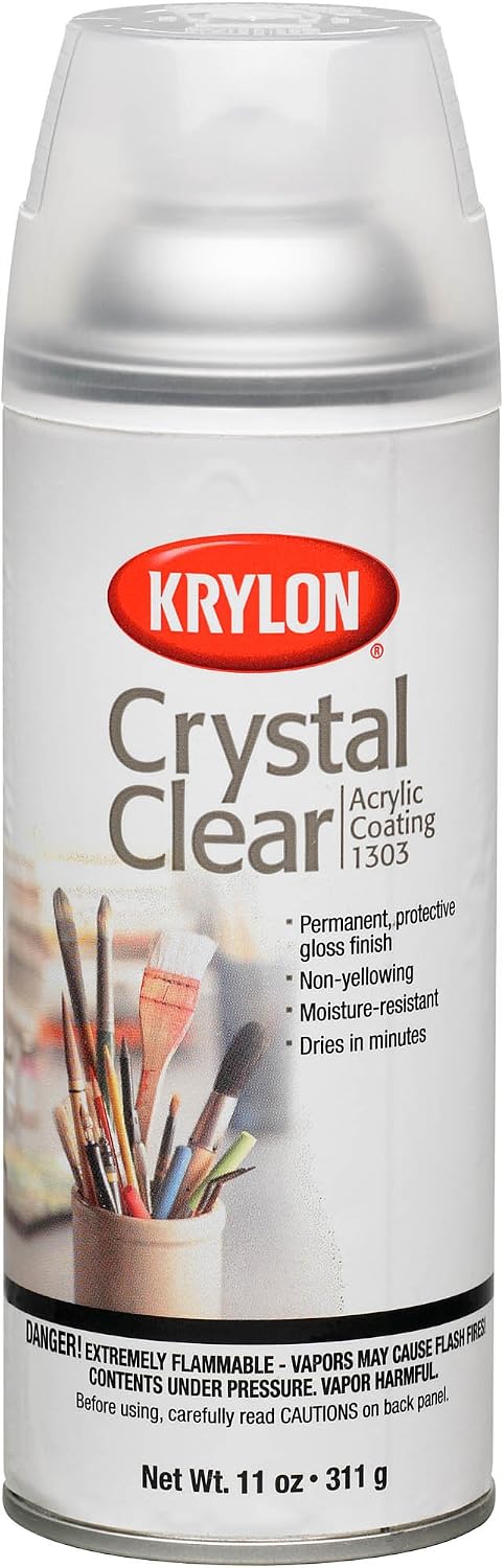 Krylon K01303007 Acrylic Spray Paint Crystal Clear Aerosol, Gloss Large Can, 11 Ounce (Pack of 1)