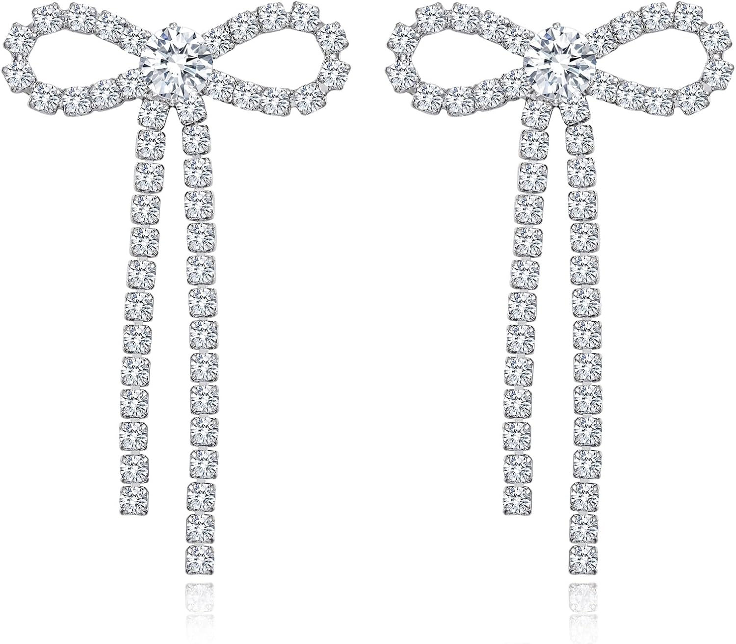 Elegant Crystal Bow Earrings for Women Cubic Zircon Bow Statement Earrings for Wedding Bridal Prom Jewelry