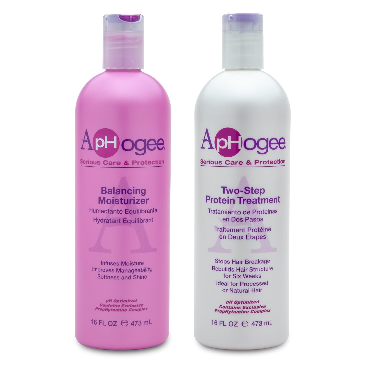 Aphogee Hair Care Double Bundle – Two-Step Protein Treatment (16 fl oz) & Balancing Moisturizer (16 fl oz)