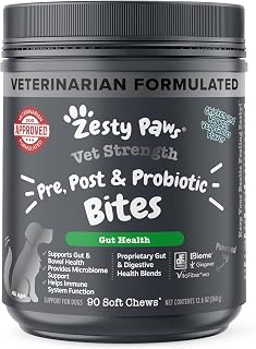 Zesty Paws Probiotics for Dogs - Digestive Enzymes for Gut Flora, Digestive Health, Diarrhea & Bowel Support - Clinically Studied DE111 - Dog Supplement Soft Chew for Pet Immune System - VS, 90 Count