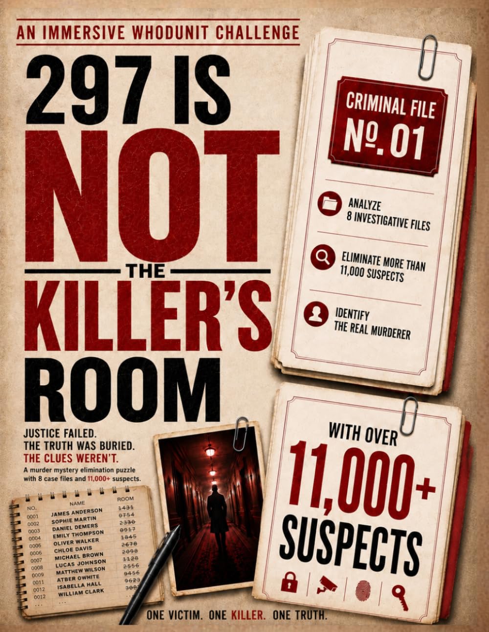 297 IS NOT THE KILLER’S ROOM - An Immersive Whodunit Challenge: Justice Failed. The Truth Was Buried. The Clues Weren't. A Murder Mystery Elimination Puzzle with 8 Case Files and 11,000+ Suspects