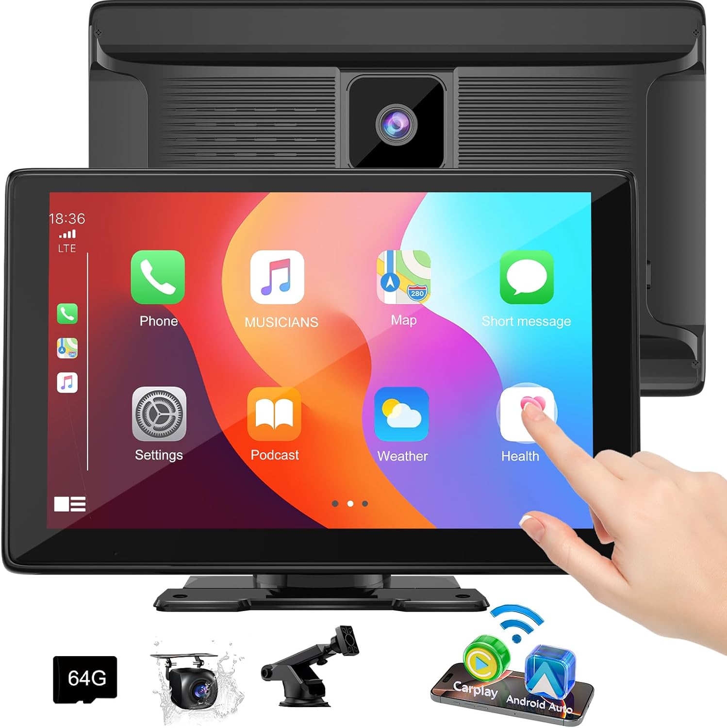 10.1" Wireless Car Play Screen for Larger Vehicles, for Apple Car Play&Android Auto,with 4K Front Dash Cam,1080P Backup Camera,GPS Navigation,Voice Control,Mirror Link Bluetooth for SUVs, Trucks, Vans