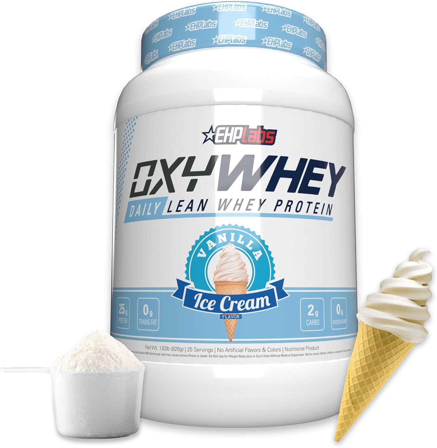 EHPlabs OxyWhey Lean Whey Protein Powder - 25g of 100% Pure, Lean, Non-GMO Whey Protein Blend, Post Workout Fitness & Nutritional Shakes, Smoothies, Baking & Cooking - 27 Serves (Vanilla Ice-Cream)