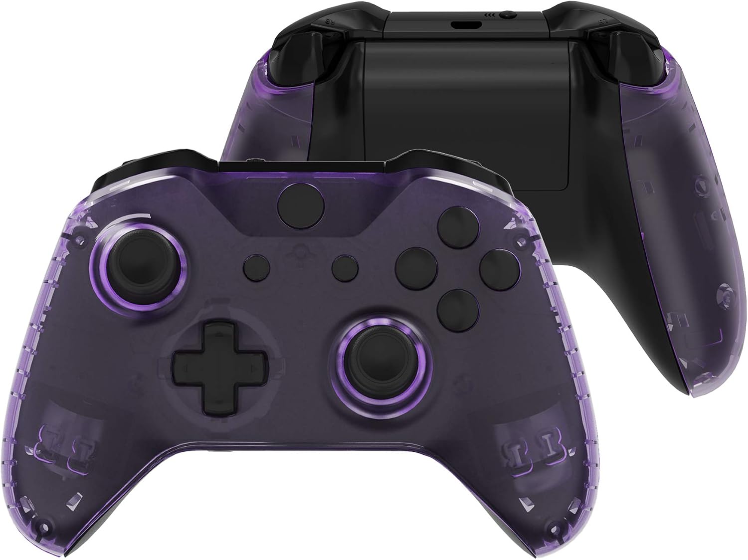 eXtremeRate Transparent Clear Atomic Purple Faceplate Side Rails for Xbox One Wireless Controller Model 1708, Replacement Front Housing Shell Panels for Xbox One X & One S Controller