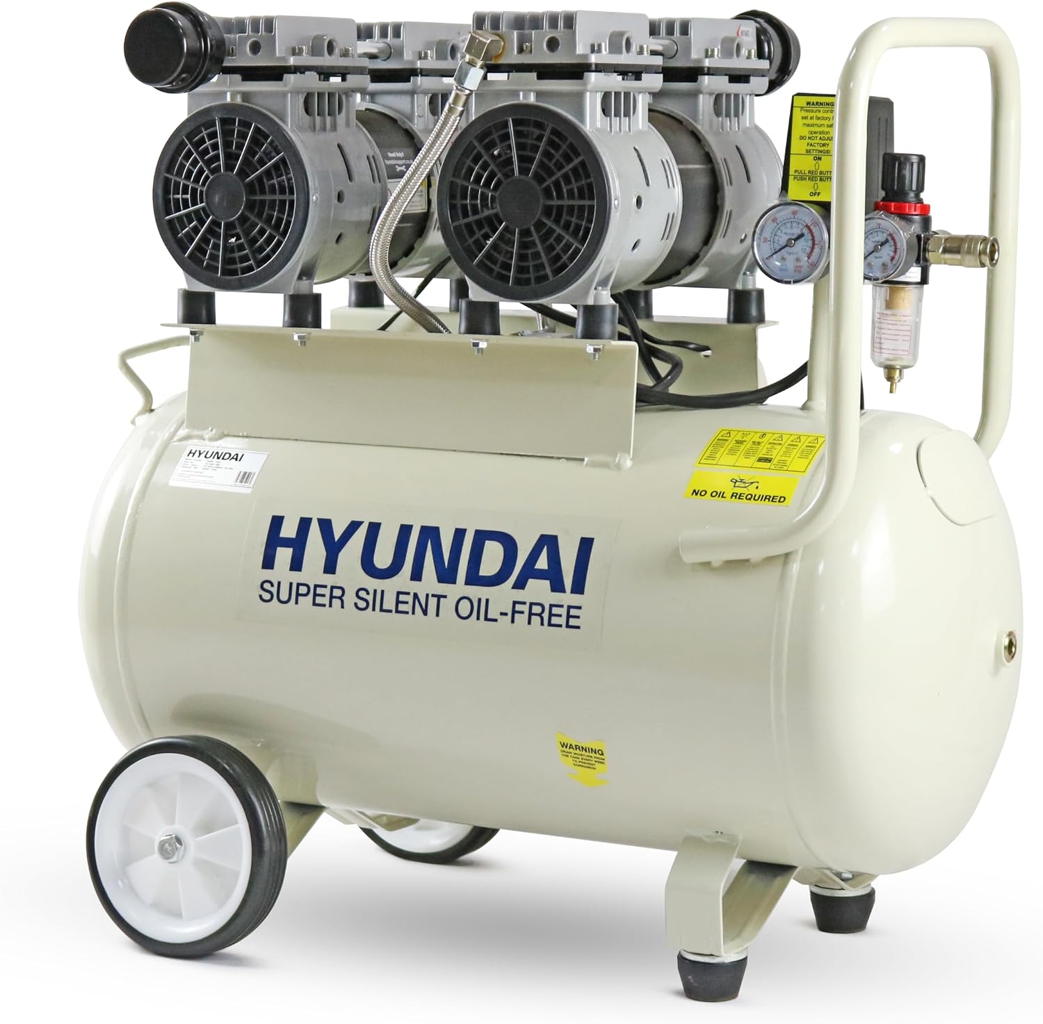 Hyundai 50L Portable Air Compressor 750W / 2hp Oil Free Direct Drive, 11CFM 118psi Low Noise Electric Compressor for DIY, Workshop & Air Tools