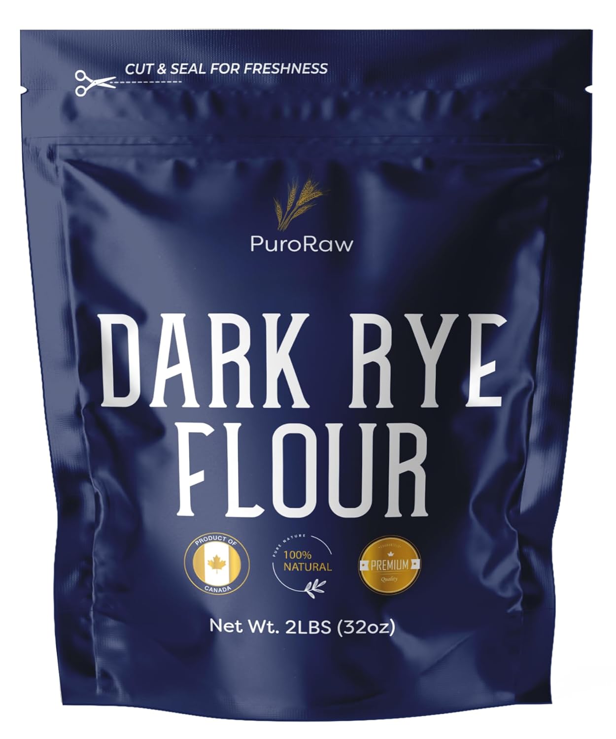 PuroRaw Dark Rye Flour, 2lbs, Dark Rye Flour for Bread Machine, Pumpernickel Flour, Whole Rye Flour for Baking, Rye Bread Flour, Pumpernickel Meal, Non-GMO, Batch Tested, Product of Canada