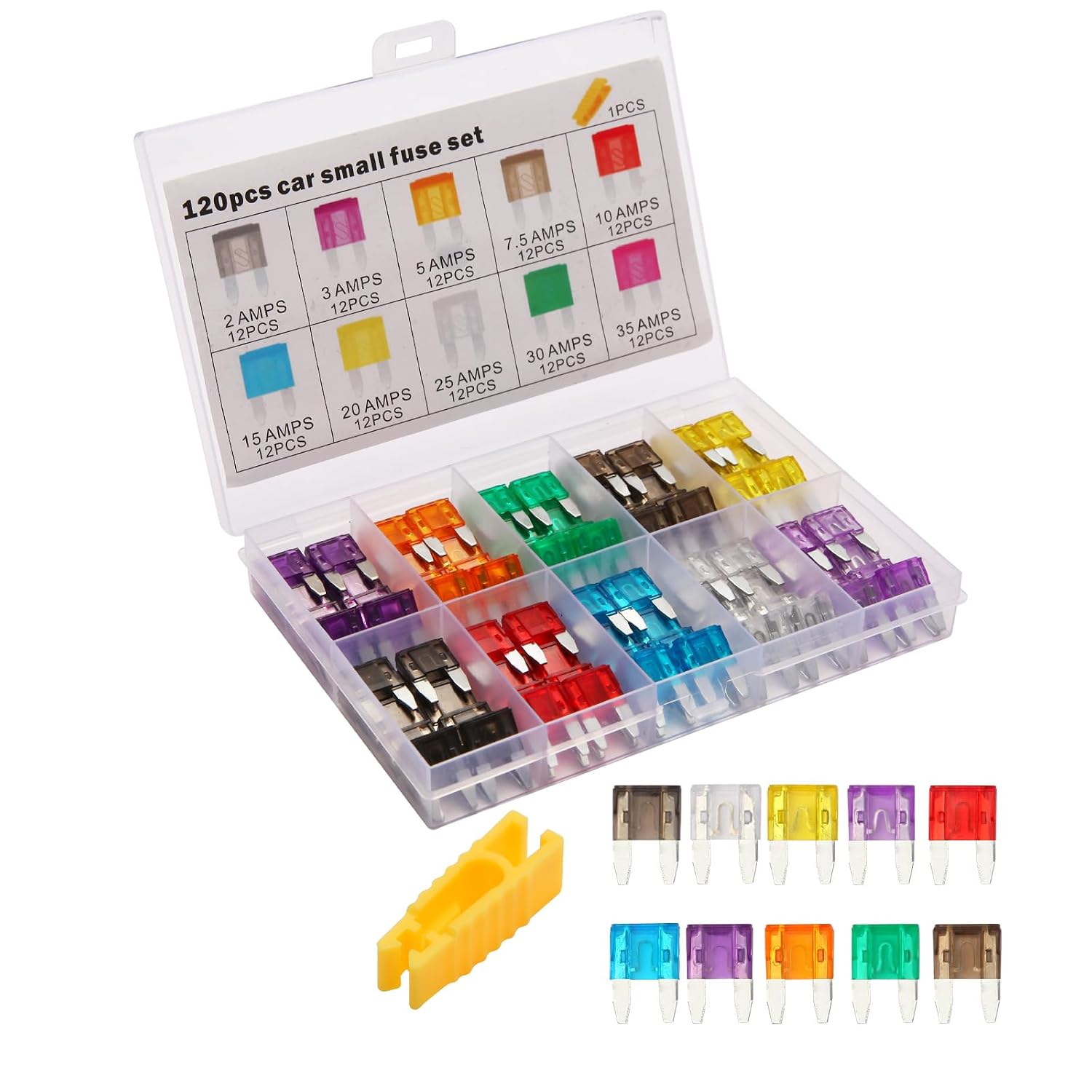 120 Pieces Mini Fuse Kit, Car Fuse Assortment Kit, Mini Blade Fuses Automotive for Car, RV, Truck, Marine, Motorcycle, Auto Accessories(2A/3A/5A/7.5A/10A/15A/20A/25A/30A/35A)