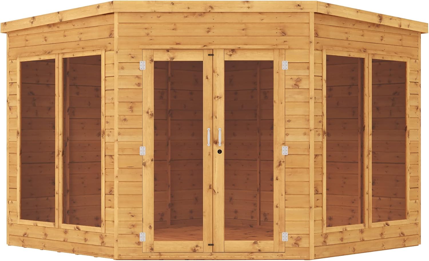 WALTONS | Wooden Corner Summerhouse | Shiplap Tongue & Groove | Garden Room | Flat Roof | Double Door | Outdoor Sun Room | 7ft 8ft 9ft | 10 Year Anti Rot Guarantee | (9ft x 9ft)