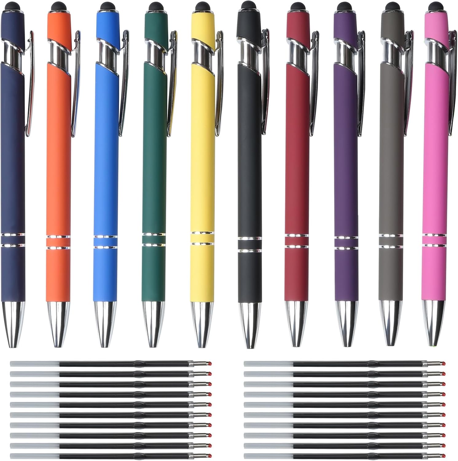 10 pcs Ballpoint Pens Retractable Multipack with Stylus Tip, 2 in 1 Durable Pens with 20 pcs Refills, Ergonomic Black Ink Pens Set, Funny Pens for Work Colleagues Women Men Office Gift