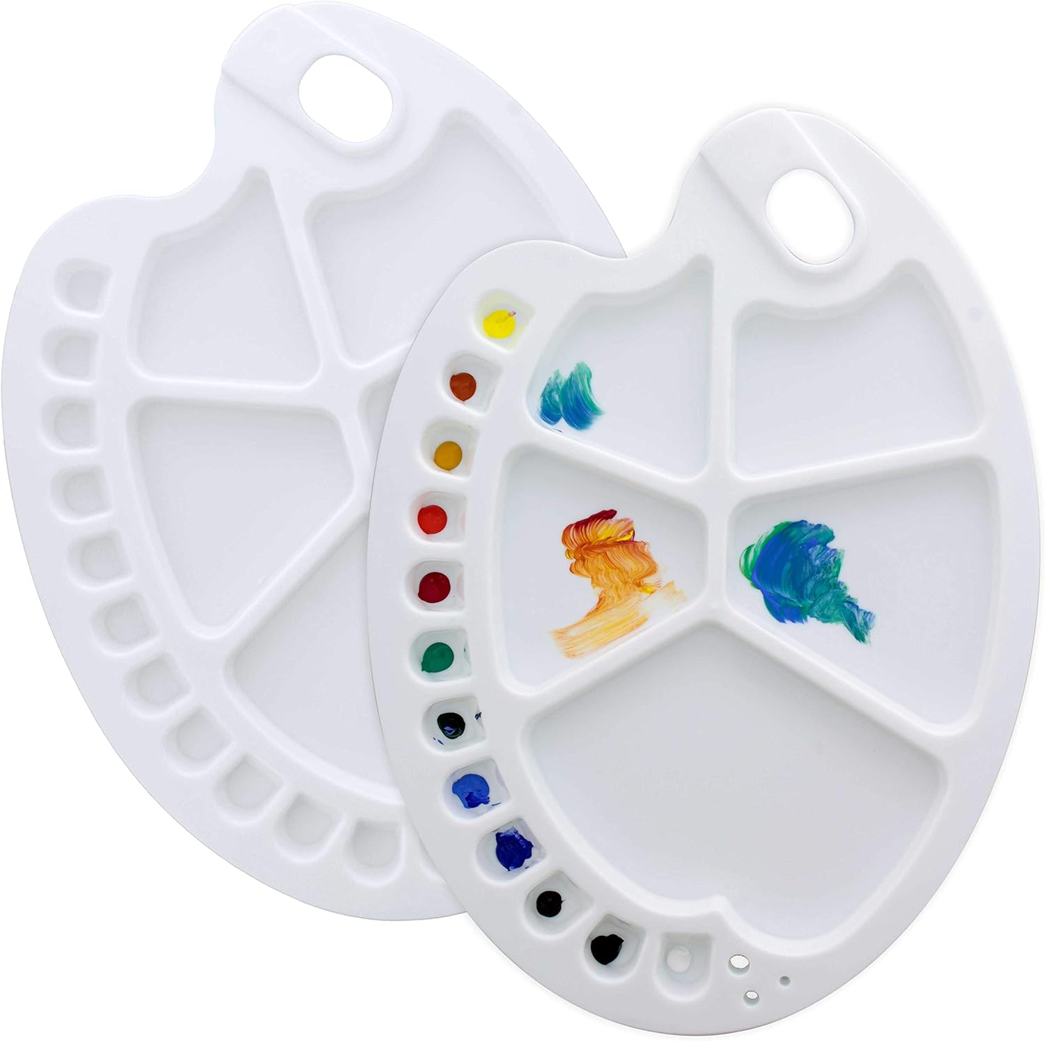 U.S. Art Supply 17-Well Artist Painting Palette (Pack of 2) - Plastic Artist Paint Color Mixing Trays - Art Students, Classroom, Class Craft Projects, Party Events - Acrylic, Oil, Watercolor