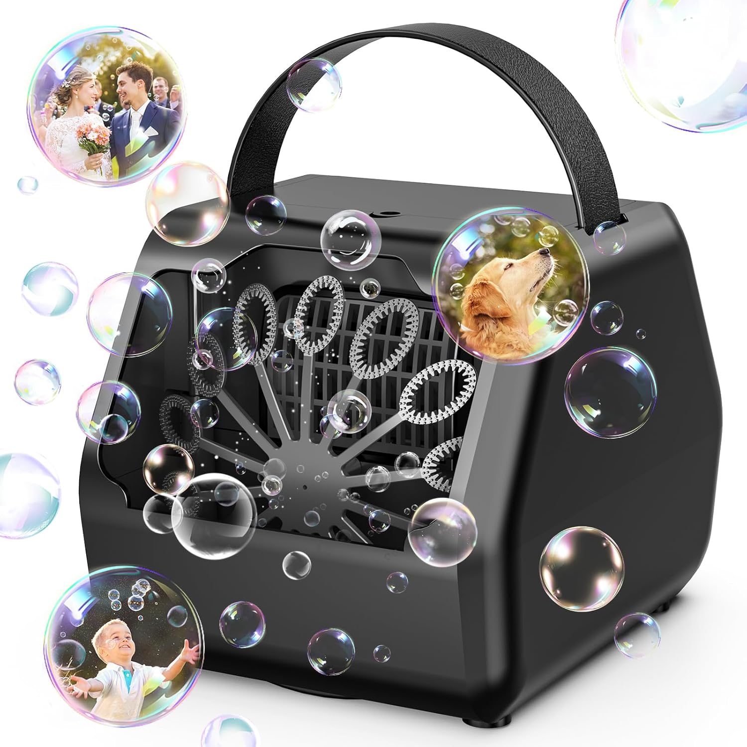 Bubble Machine, Bubble Machine for Kids 16000+ Bubbles/Min with 2 Speeds Portable Bubble Maker, Electric Bubble Blower for Kids Parties, Birthday, Wedding Scene, Camping, Powered by USB or Batteries
