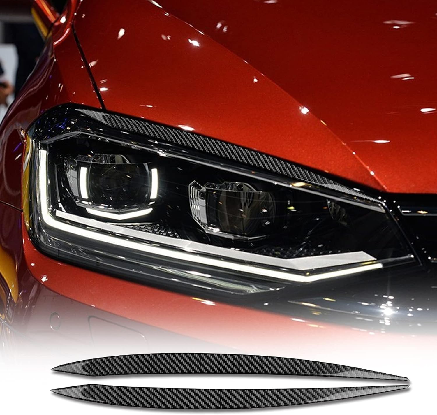KUNGKIC for Volkswagen VW Golf 7 GTI MK7 2013-2017 Car Headlight Eyebrows Trim Headlight Eye Lid External Frame Decor Sticker Real Carbon Fiber Accessory (Black)