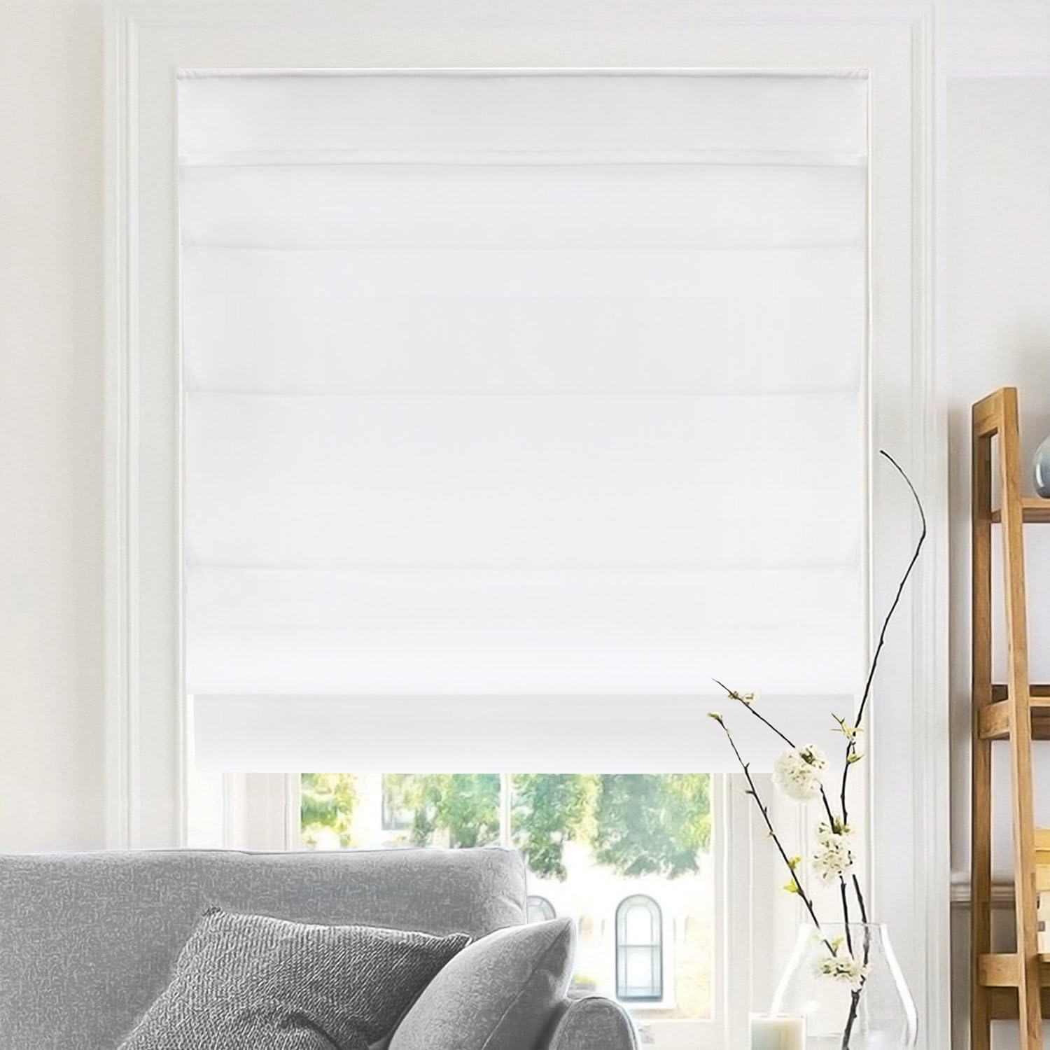 CHICOLOGY Roman Shades for Windows , Window Treatments , Roman Shades , Roman Window Shades , Room Darkening Shades , Window Shades , 27"W X 64"H , Belgian Snow (Privacy & Light Filtering)