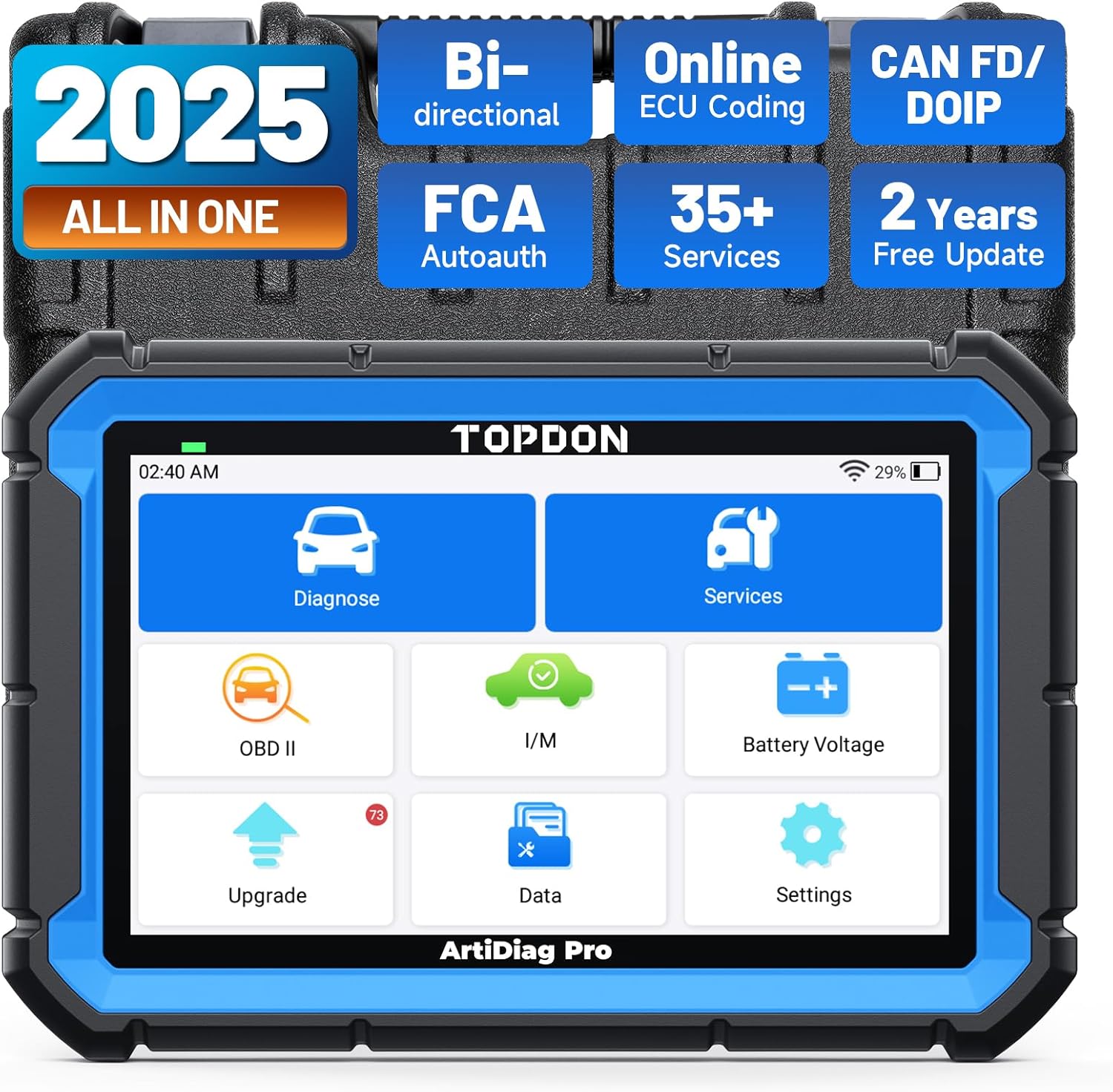 TOPDON ArtiDiag Pro Bidirectional Scan Tool, ECU Coding OBD2 Scanner Diagnostic Tool, 2 Years Free Update(Worth 300)/FCA Autoauth/35+ Services/All System Diagnosis