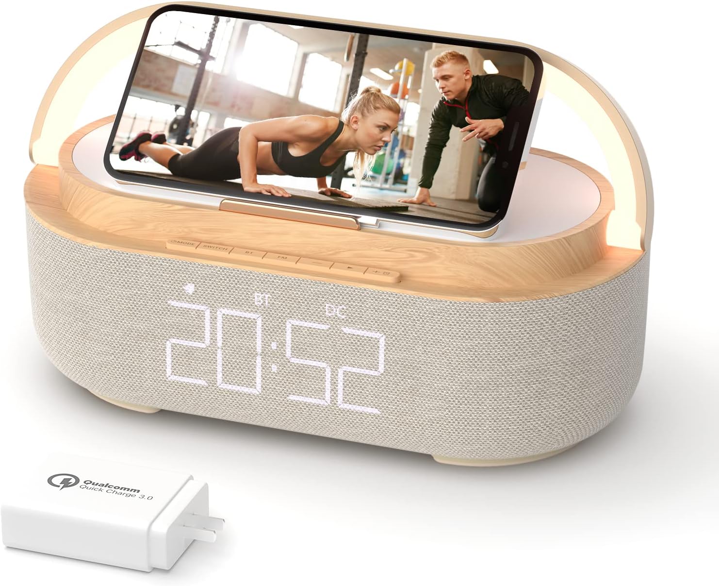 Bluetooth Speaker Alarm Clock & Wireless Charger for Bedside, Home, Office