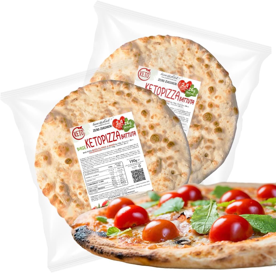 NEW KETO Pizza Bases 2 x 190g | High Protein, Zero Sugar | Hand-Stretched in Italy | Ready to Top & Create Your Own Pizza