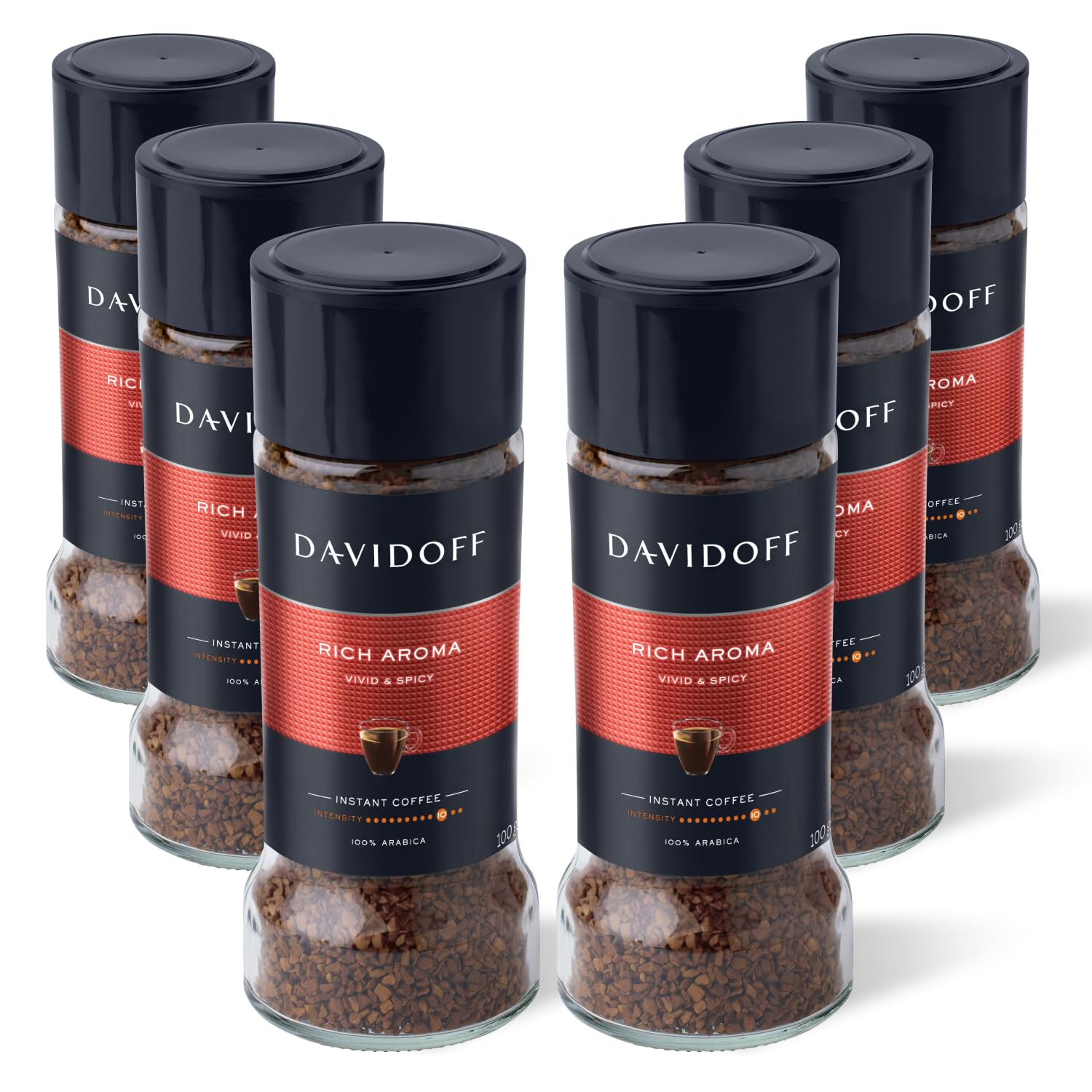 DAVIDOFF Rich Aroma Instant Coffee - Vivid and Spicy - Strong Body and Pleasant Acidity - 100% Arabica Beans - 10/12 Intensity - 6 x 3.52 oz