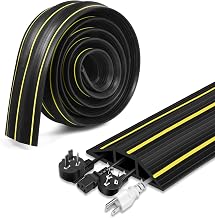6 FT Floor Cable Cover, Cord Covers for Wires on Floor, Heavy Duty PVC Duct Extension Wire Covers, 3 Channels Cable Management for Indoor Outdoor, Black
