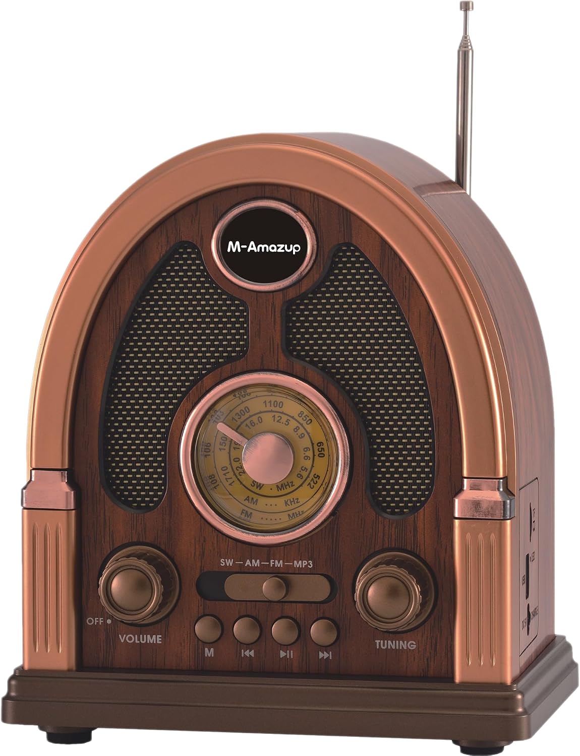 Radios Portable AM FM, Vintage Portable Radio Support TF,USB,TWS,Bluetooth 5.3, Battery or USB Charging, Transistor Shortwave Radios AM/FM/SW/MP3 for Home/Outdoor Dark Wood Color RD-X7