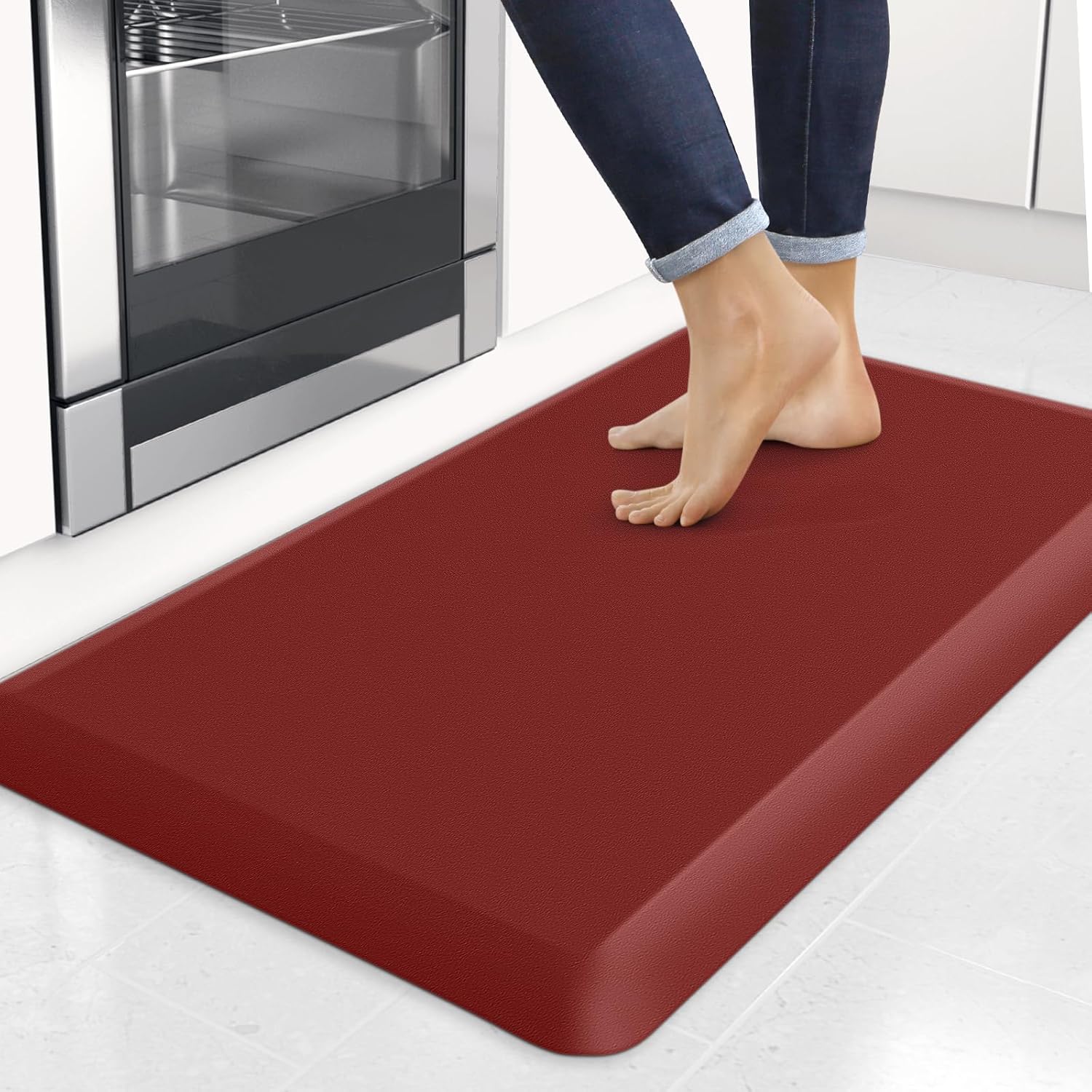 StepRite 4/5 Inch Thick Kitchen Mats for Floor, Kitchen Rug for Standing Desk, Non-Slip, Thicker, Stain Resistant, Waterproof, Comfort Anti Fatigue Floor Mat for Home, Kitchen, Office - Red,32 * 20''