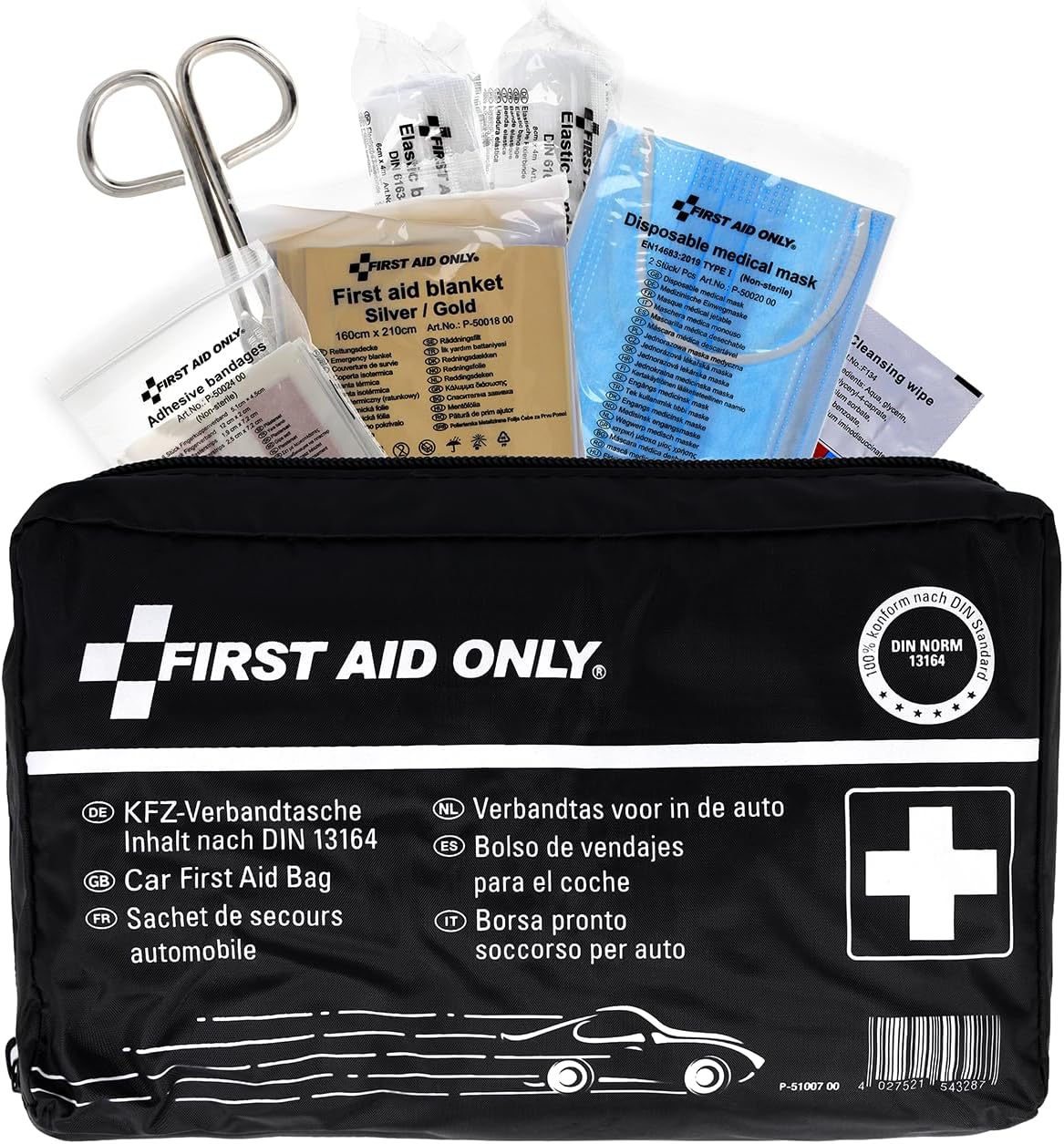 First Aid Only kit for car, KFZ DIN 13164, Blue, P-10019, Black