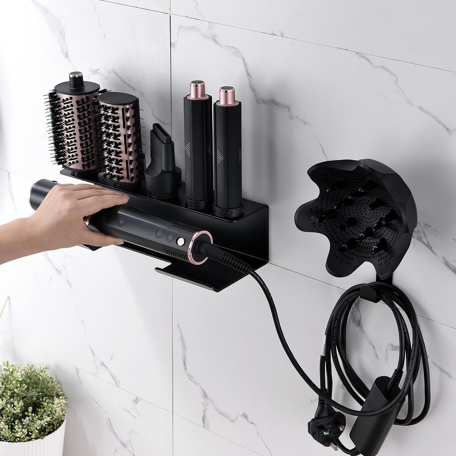 GENCAM Airwrap Wall Mount Organizer for Shark Flexstyle, Aluminum Alloy Storage Holder for Shark 430/440 Flexstyle, Wall Mount Holder for Shark Flexstyle and Attachments (black)