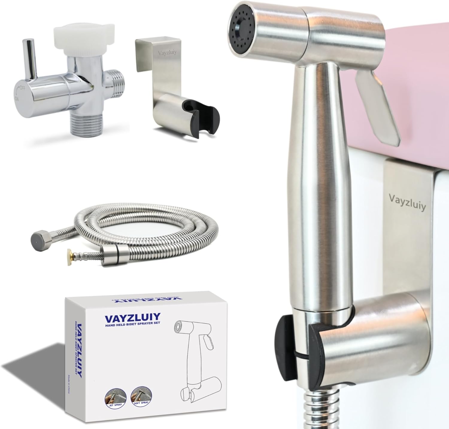Handheld Toilet Bidet Sprayer for Toilet-Adjustable Water Pressure Control with Bidet Hose for Feminine Wash, Stainless Steel Brushed Nickel Cloth Diaper for Baby Wash (Stainless Steel, 1)