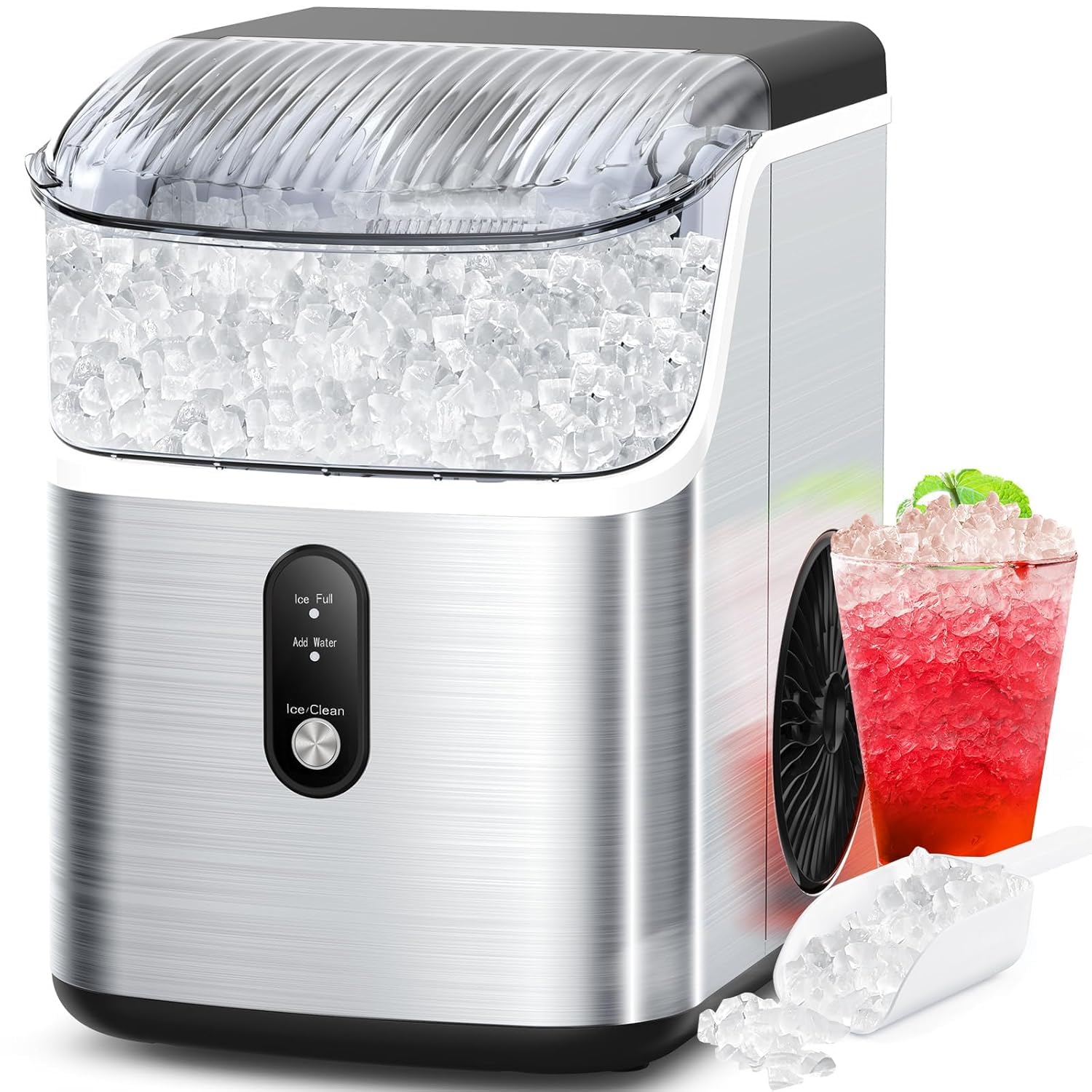 COWSAR Nugget Ice Makers Countertop Soft Chewable Pellet Ice Machine with Auto-Cleaning Function, 35Lbs/24H, Portable Ice Makers for Kitchen, Office, Home,Silver