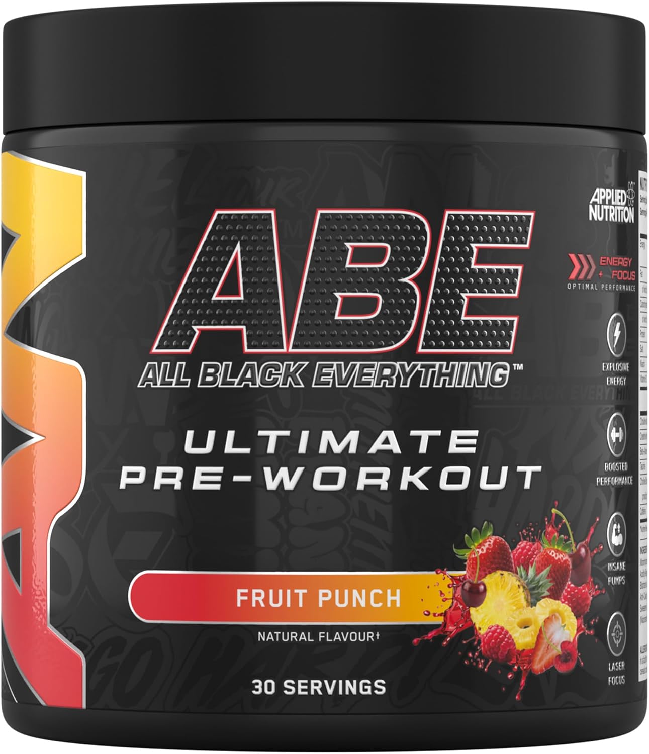 Applied Nutrition ABE Pre Workout - All Black Everything Pre Workout Powder, Energy & Physical Performance with Citrulline, Creatine, Beta Alanine (375g - 30 Servings) (Fruit Punch)