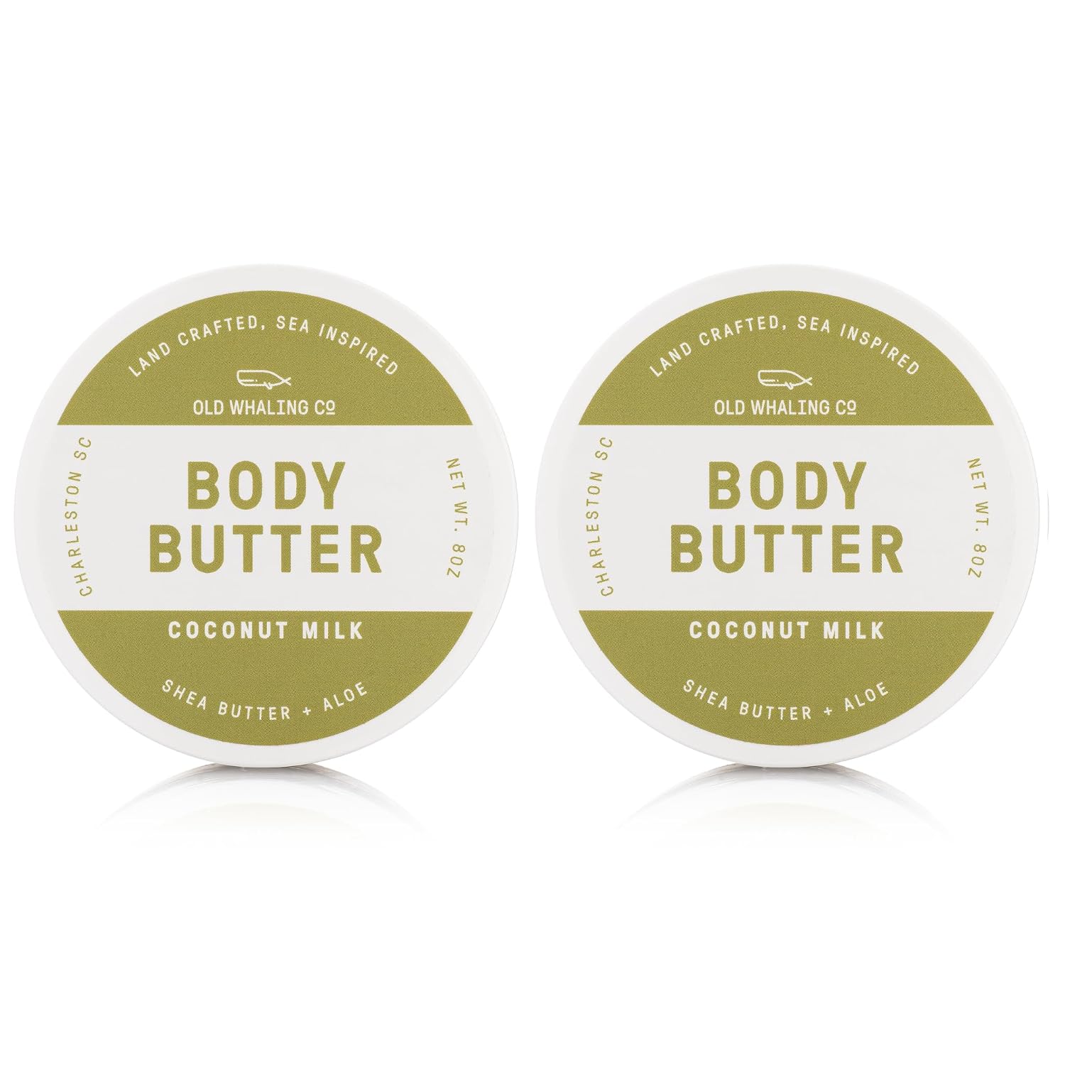 Old Whaling Co Coconut Milk Body Butter 2 Pack – Soothing Cream with Shea Butter, Aloe and Sunflower Oil – Tropical, Floral Scent, 8oz Jars, Set of 2