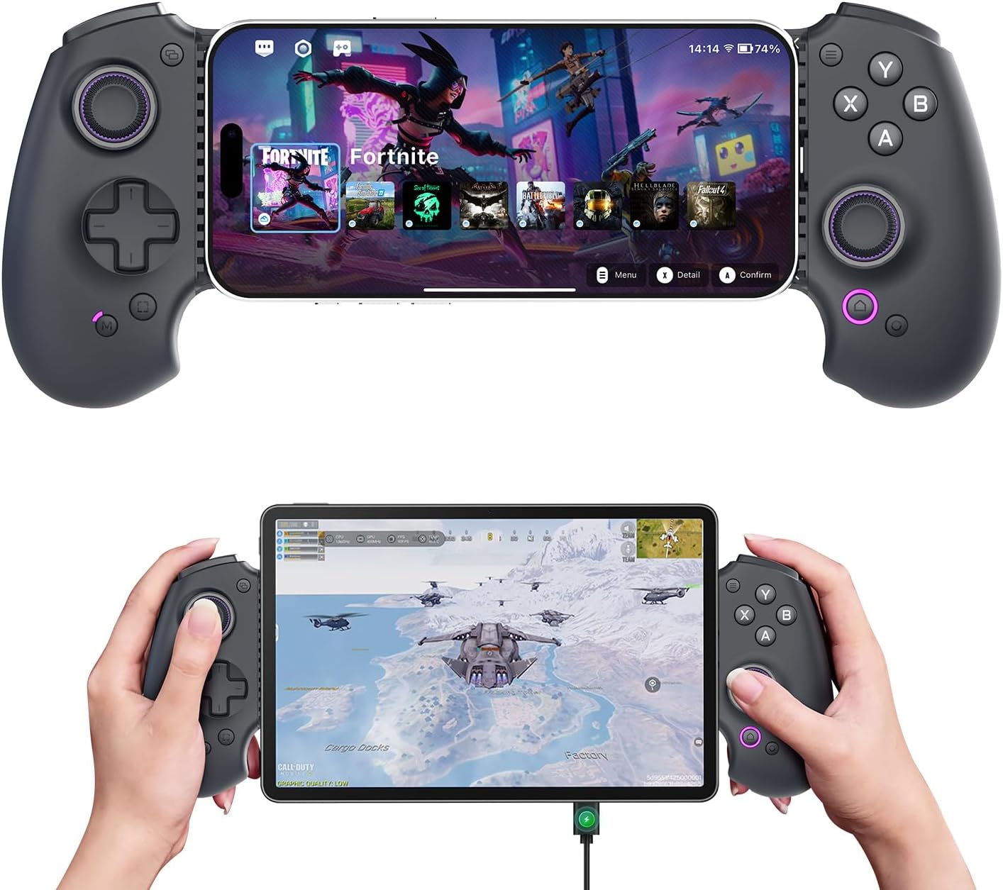 abxylute S9 Full-Size Gaming Phone Controller for iPhone 15/16, iPad Mini 6/7 and Android Phone Tablet, Bluetooth and Type-C Mobile Gamepad with App, for Roblox, Call of Duty, Hall Joystick &Trigger