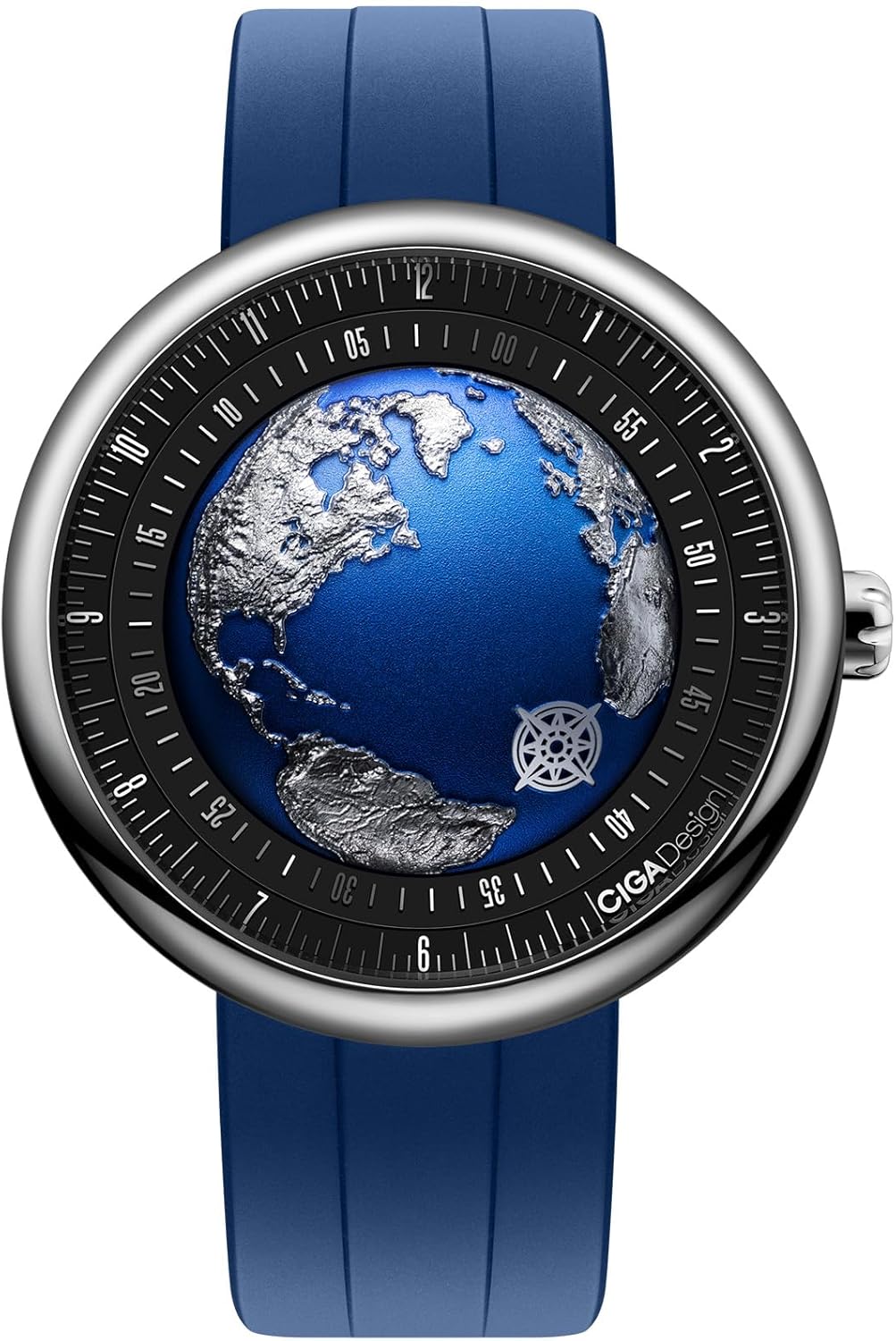 CIGA Design Mechanical Automatic Watch Blue Planet U Series Stainless Steel/Titanium/Ceramics Case Sapphire Crystal Fluororubber/Ceramics Strap Watches Gifts for Men and Women