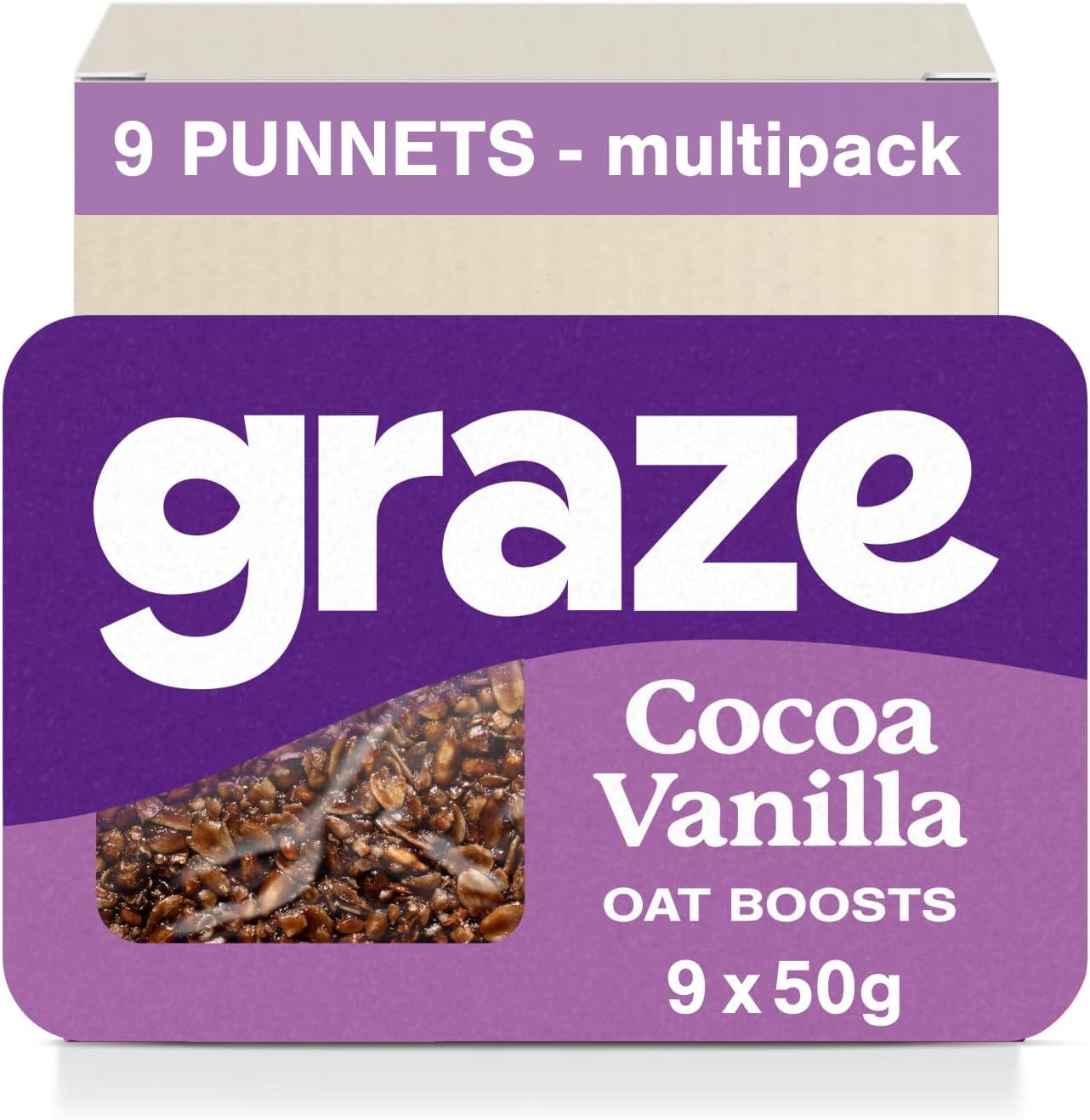 Graze Cocoa Vanilla Oat Flapjacks, Vegetarian Healthy Snacks, High in Fibre, 3 Bars per Punnet, Whole Oats & Natural Flavours - Packaging may vary - (9 x 50g Snacks)