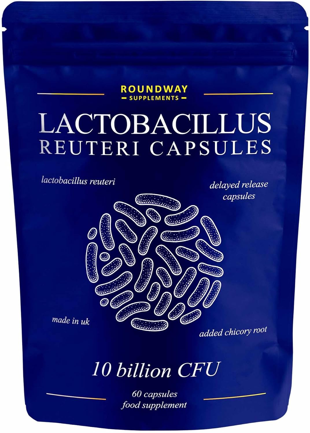 Lactobacillus Reuteri Probiotic Capsules | High Strength L Reuteri 10 Billion CFU | Probiotics for Gut Health | 2 Months Supply for Women & Men with Added Inulin Prebiotic by Roundway Supplements